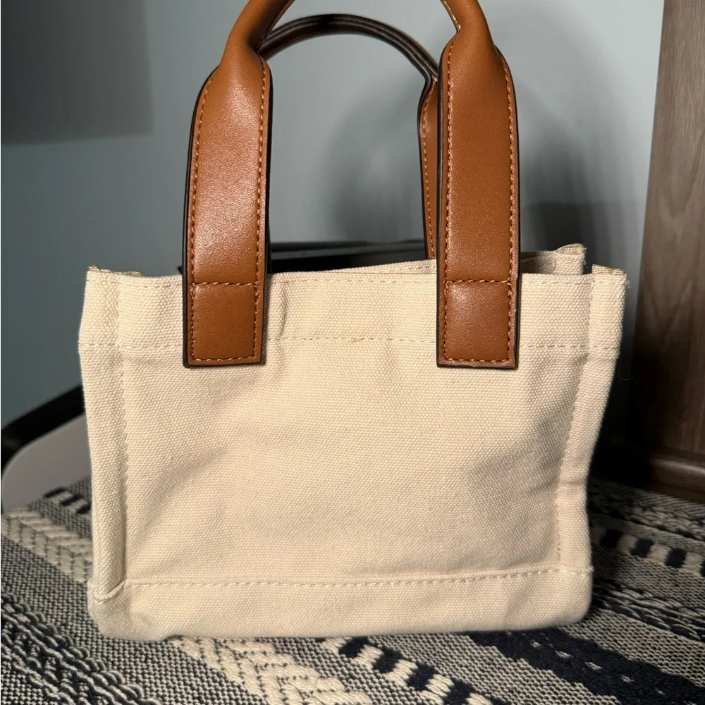True Religion Natural Canvas Tote with Brown Accents